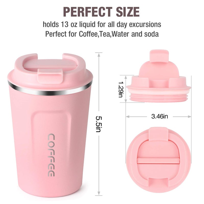 Smilatte 12oz (380ml) Vacuum Insulated Coffee Travel Mug, Leakproof Double Wall Stainless Steel Reusable Cup with Lid, Thermal Tumbler for Hot and Cold Drinks, Matte Texture Pink - Image 2